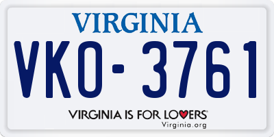 VA license plate VKO3761