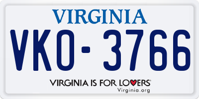VA license plate VKO3766