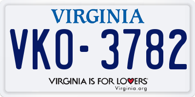 VA license plate VKO3782