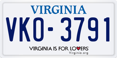 VA license plate VKO3791