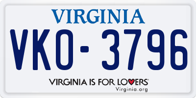 VA license plate VKO3796