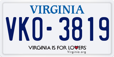 VA license plate VKO3819
