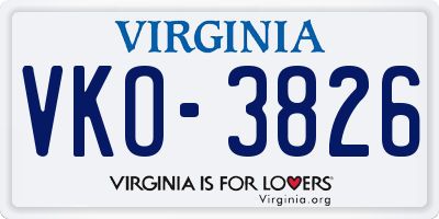 VA license plate VKO3826