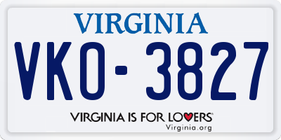 VA license plate VKO3827