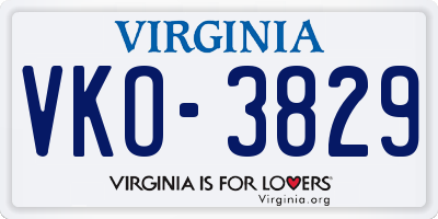 VA license plate VKO3829