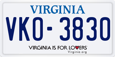 VA license plate VKO3830