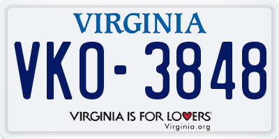 VA license plate VKO3848