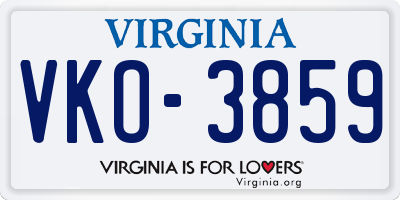 VA license plate VKO3859
