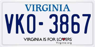 VA license plate VKO3867