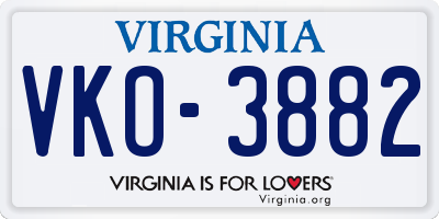 VA license plate VKO3882
