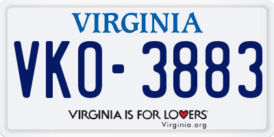 VA license plate VKO3883