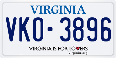 VA license plate VKO3896