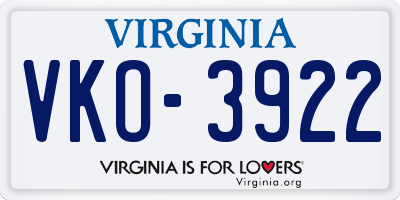 VA license plate VKO3922