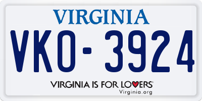 VA license plate VKO3924