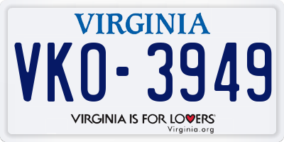 VA license plate VKO3949