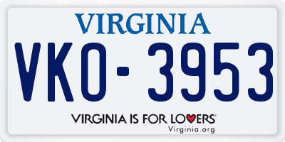 VA license plate VKO3953