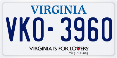 VA license plate VKO3960