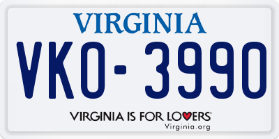 VA license plate VKO3990