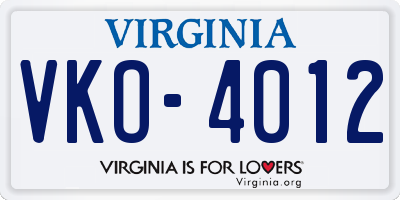 VA license plate VKO4012