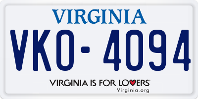 VA license plate VKO4094