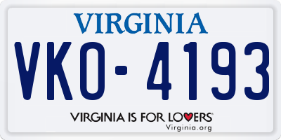 VA license plate VKO4193
