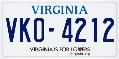 VA license plate VKO4212