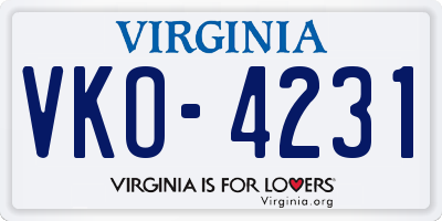 VA license plate VKO4231