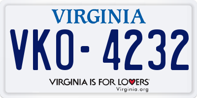 VA license plate VKO4232