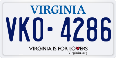 VA license plate VKO4286