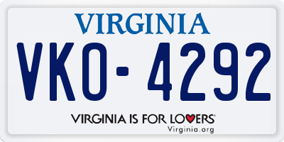 VA license plate VKO4292
