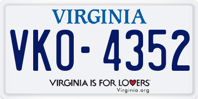 VA license plate VKO4352