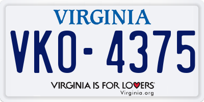 VA license plate VKO4375