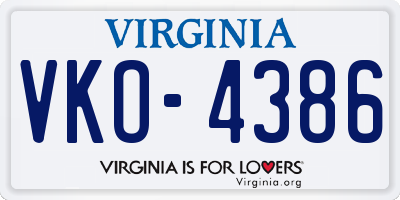 VA license plate VKO4386