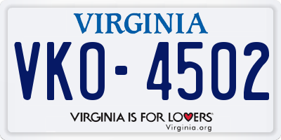 VA license plate VKO4502