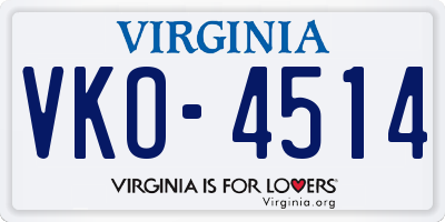 VA license plate VKO4514