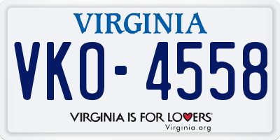 VA license plate VKO4558