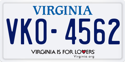VA license plate VKO4562