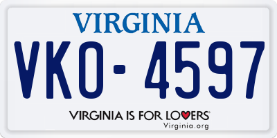 VA license plate VKO4597