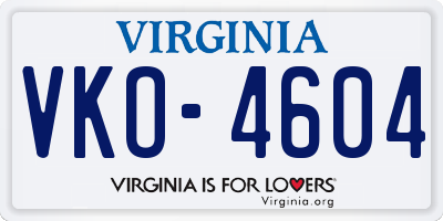 VA license plate VKO4604