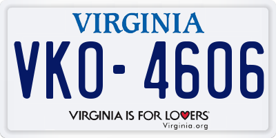 VA license plate VKO4606