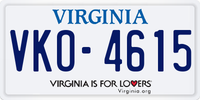VA license plate VKO4615