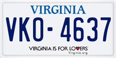 VA license plate VKO4637