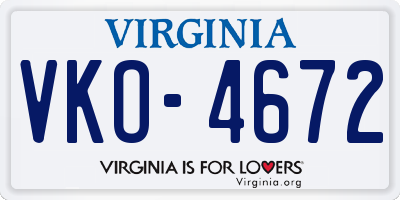 VA license plate VKO4672