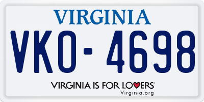 VA license plate VKO4698
