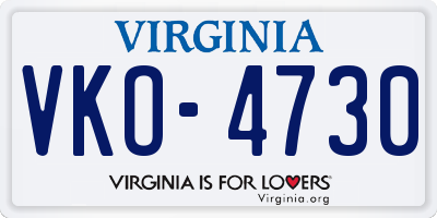 VA license plate VKO4730