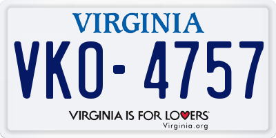 VA license plate VKO4757