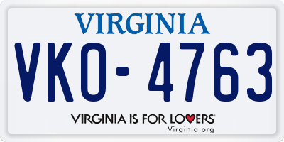 VA license plate VKO4763