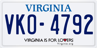 VA license plate VKO4792
