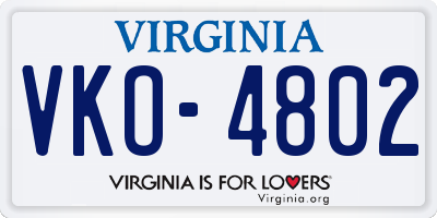 VA license plate VKO4802