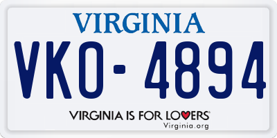 VA license plate VKO4894